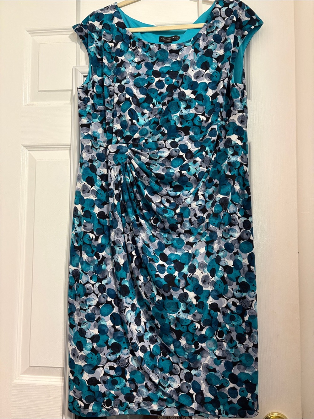 connected apparel Teal & Navy Printed Midi Sheath Dress Size 14W